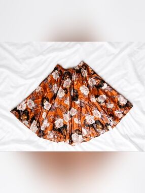 Floral Circle Skirt in Rust Orange Satin